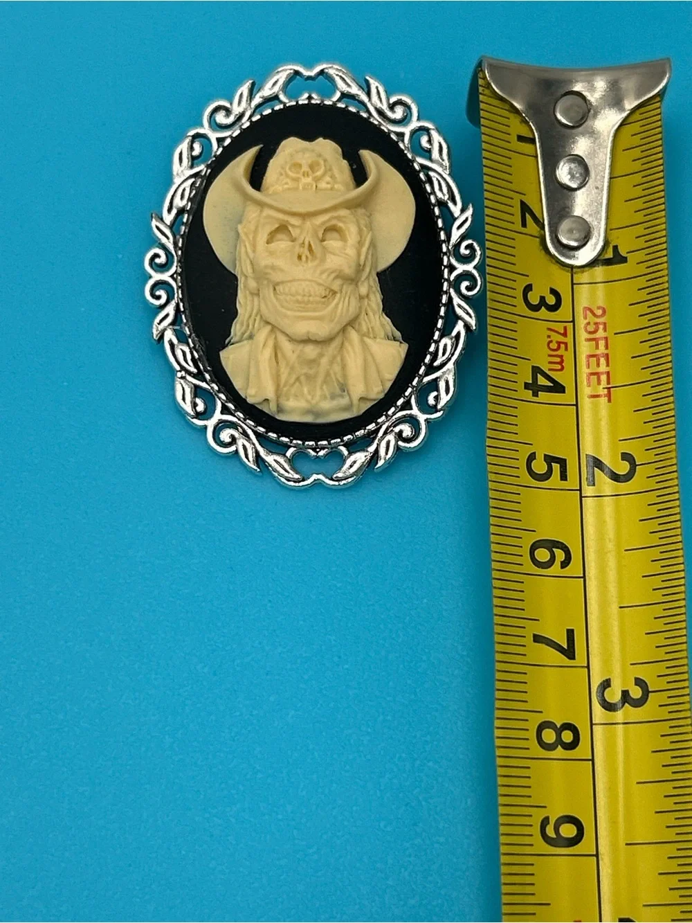 Ivory Skull Cowboy Cameo Brooch - Men's Accessory